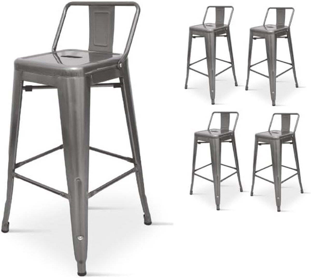 Barkruk met rugleuning - Barstoel kruk - Hoge tafel - Verzinkt metaal - Hoogte 76cm - Rood