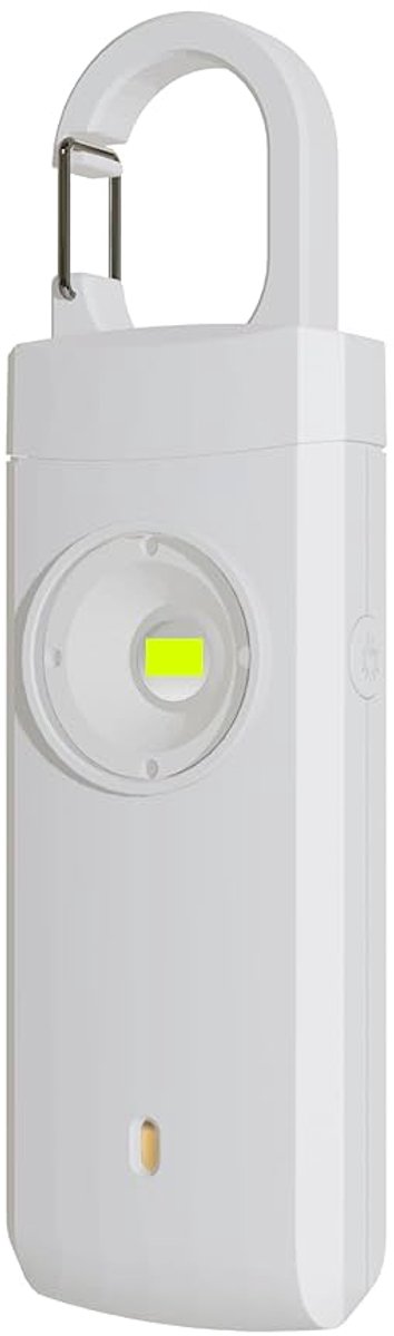 Persoonlijk alarm - Zelfverdediging - Noodsignaal sleutelhanger - Personal alarm - 130 dB - Veilig over straat - USB oplaadbaar - Met flits - Compact - Wit - Jonyx