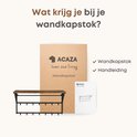 Inhoud van de doos: ACAZA wandkapstok met plank, kledingroede en 14 haken, en een handleiding.