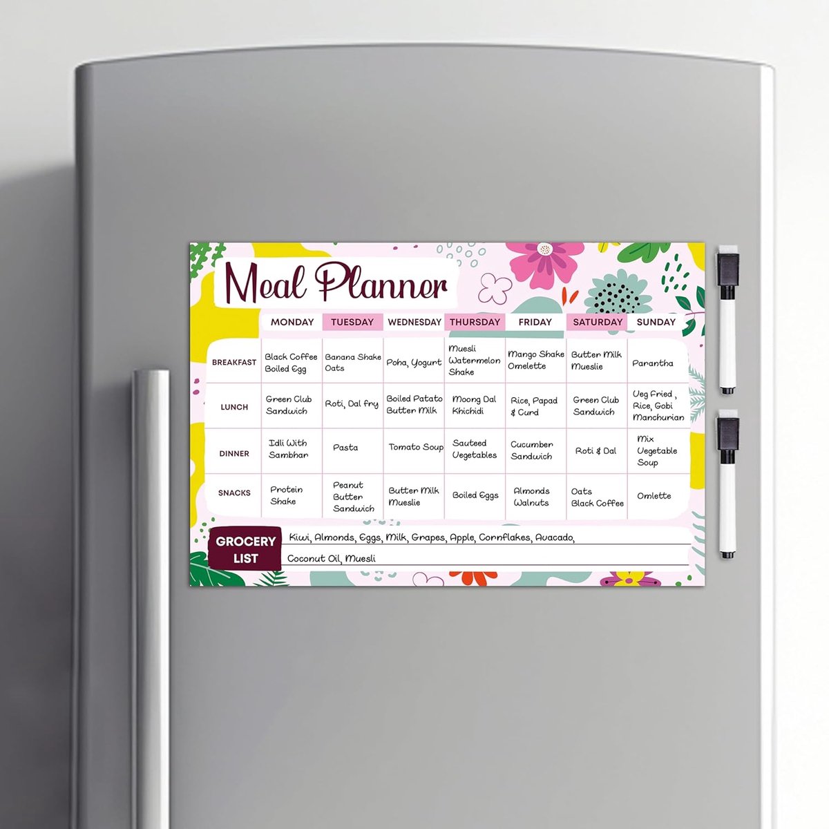 Maaltijdplanner Koelkast - Weekplanner Dieetplanner - Gezinsplanning Koken - Inclusief 2 Markers - 45x30 cm - Zwart