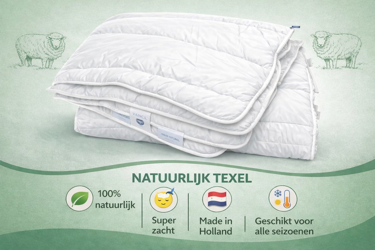 Morgenster® Natuurlijk Texel 4 seizoenen topklasse wol dekbed met satijn tijk 240x200 cm