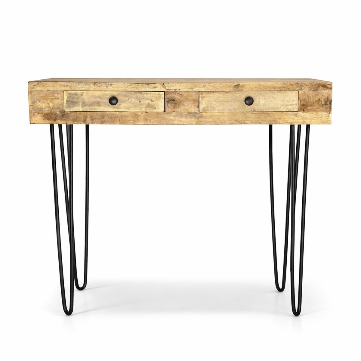 Koipa Wandtafel Hout - Sidetable met 2 Lades - Massief Tropisch Hardhout - Haltafel voor Hal en Woonkamer - 90x30x75 cm