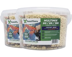 Famiflora Multimix Colstipo Vijvervoer - 2x 3L (265g) - Drijvende Mix met Spirulina - Voor Goudvissen & Koi - Kleurversterkend - Drijvend vijvervoer - Mix van 3 formules: pond stock, sticks & colour