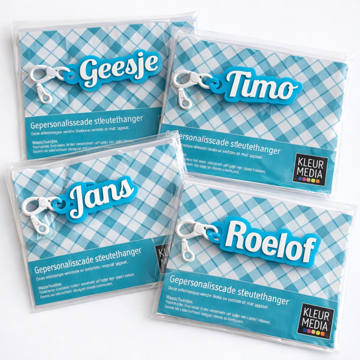 Sleutelhanger met naam - Kleur Blauw - Lobster Font - Script - Gepersonaliseerd cadeau