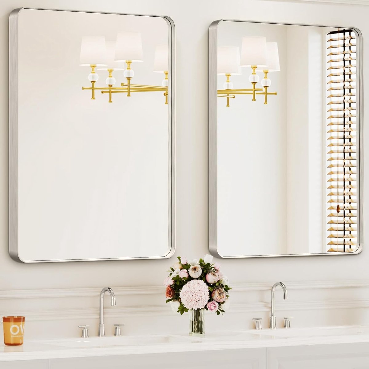 Badkamerspiegels Set - Muurspiegels Rechthoek - Make-up en Decoratie - Verticaal of Horizontaal - 61 x 91 cm - Zilver