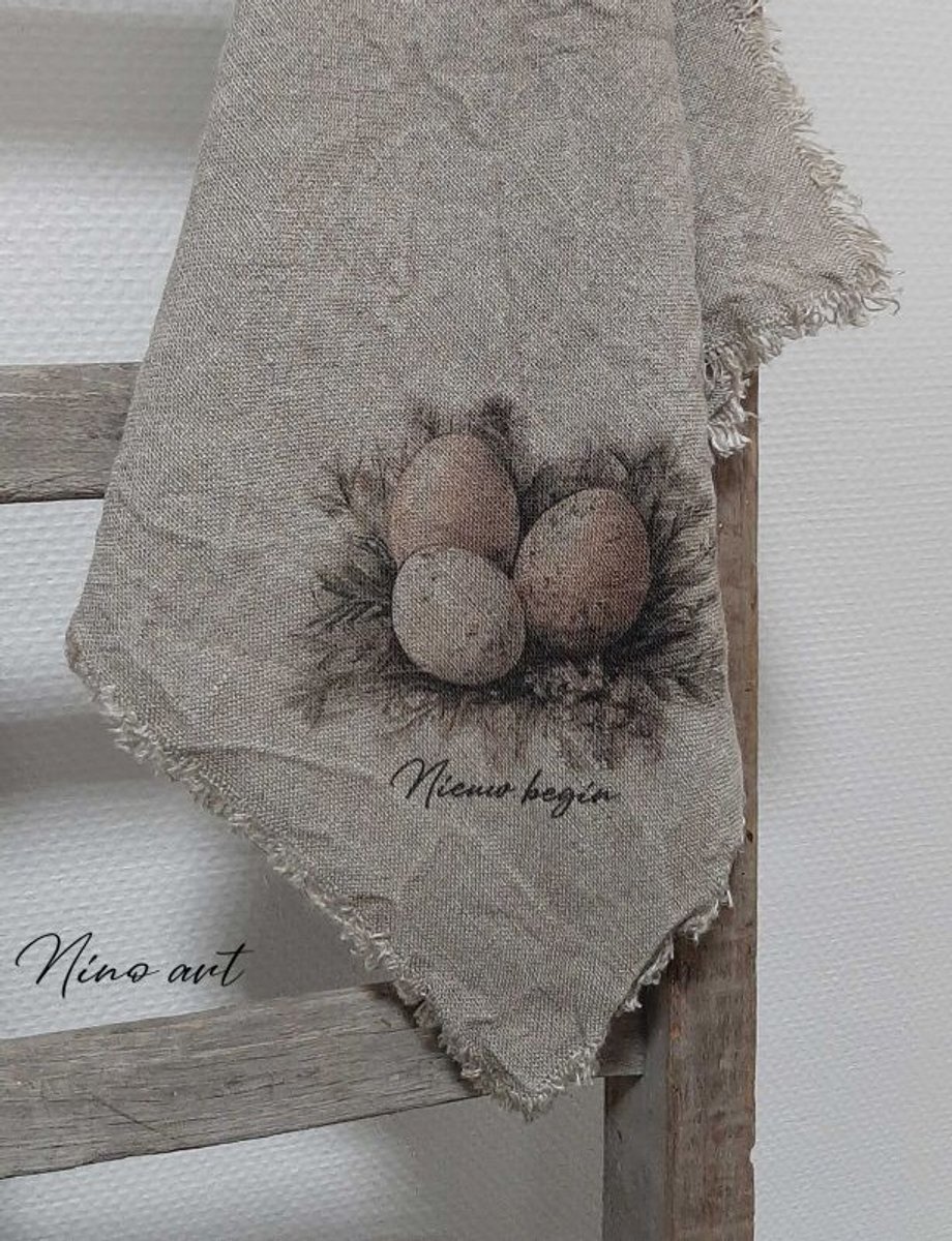 Landelijke shabby doek Nieuw begin, ca 50 x 50 cm/Shabby doek Nieuw begin