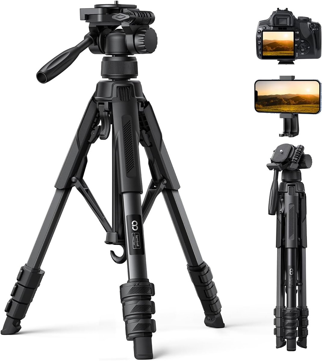 Camera Statief - Reis Statief - Fotografie - Gepatenteerde Snelle Beenuitrol - 170cm Max Hoogte - Zwart