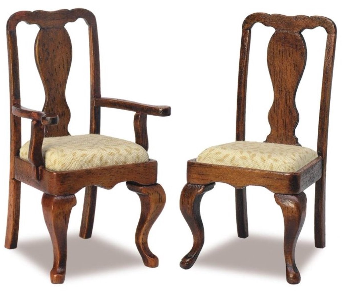 Mini Mundus 40078 Queen Anne Gestoffeerde Stoelen 1/12 – Houten Miniatuur Stoelen – Poppenhuis Bouwpakket