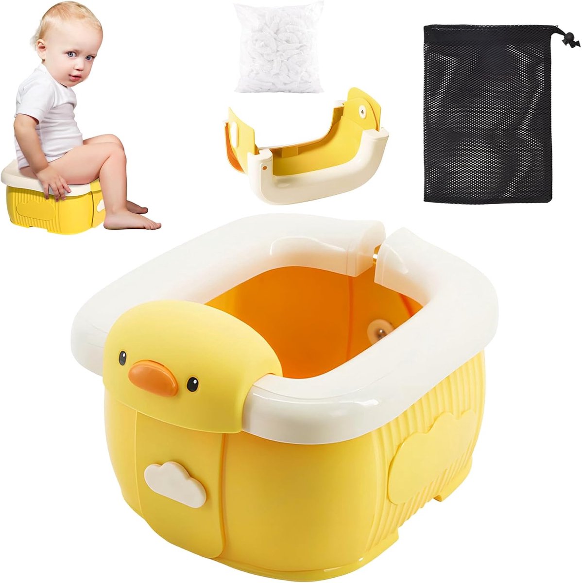 Vouwtoilet Kinderen - Potje voor Onderweg - Reizen Kamperen - Compact Opvouwbaar - 10x10mm - Geel
