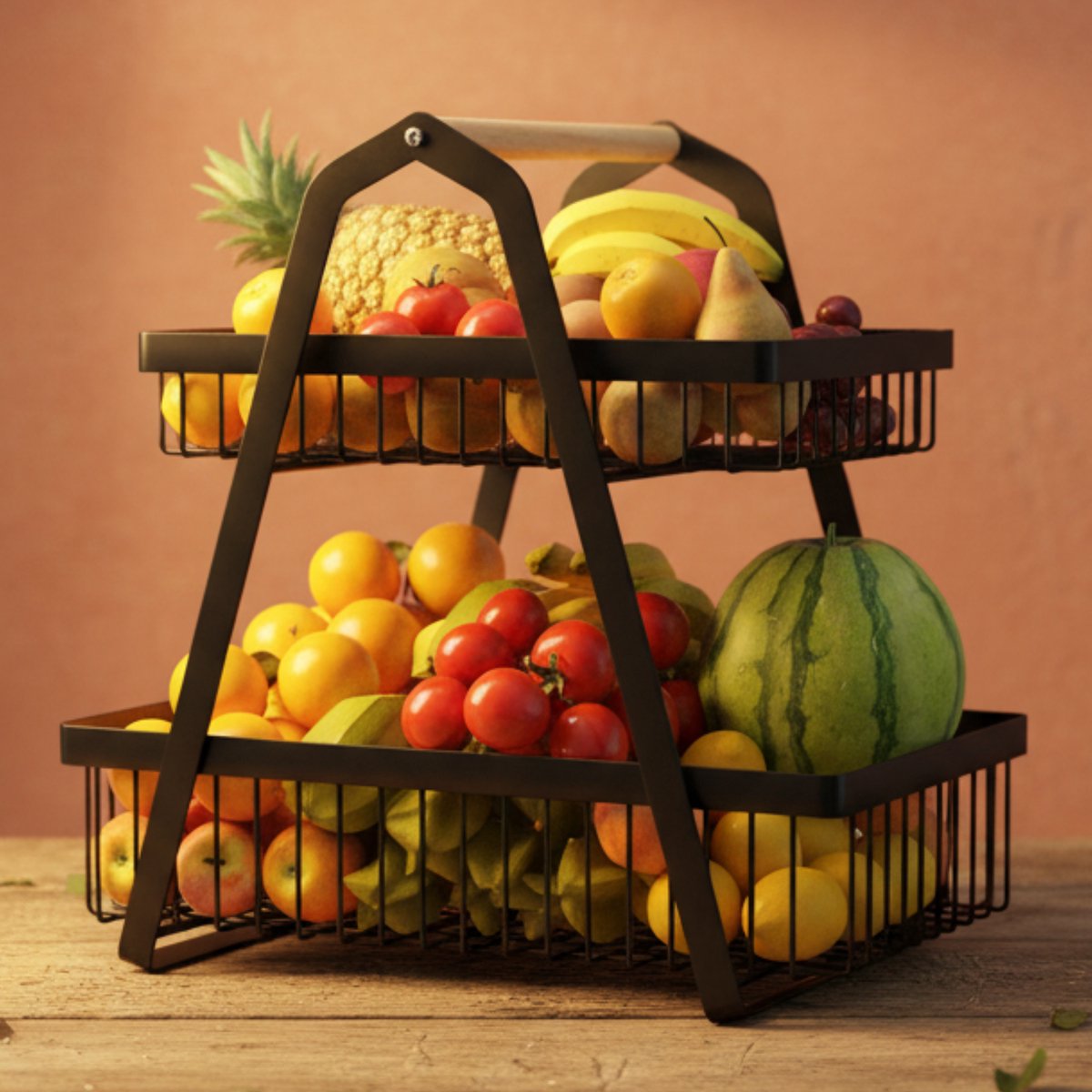 Janse® Fruitschaal XL - Fruitmand - Zwart - Metalen opbergmand - Draadmand - Etagere - Serveerschaal - Keuken organizer - Eten - Picknick mand - Bureau organizer - Lectuurbak - Badkamer organizer