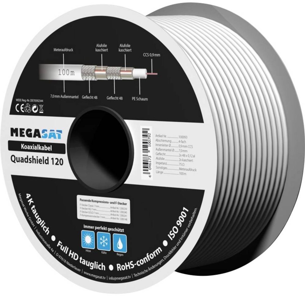 MegaSat 100093 Coaxkabel Buitendiameter: 7.0 mm Wit 100 m