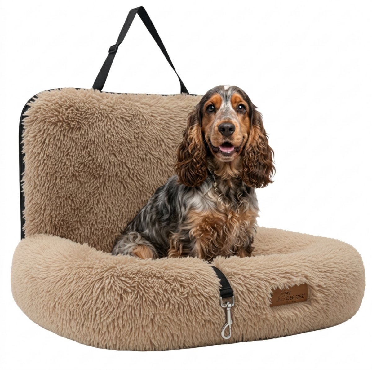 By Cee Cee Autostoel Hond Deluxe Achterbank - Hondenmand Auto Met Veiligheidsriempje - Automand Hond - Hondenstoel - Grote Hond - Mokka - Maat M - Lucy