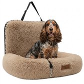 By Cee Cee Autostoel Hond Deluxe Achterbank - Hondenmand Auto Met Veiligheidsriempje - Automand Hond - Hondenstoel - Grote Hond - Mokka - Maat M - Lucy