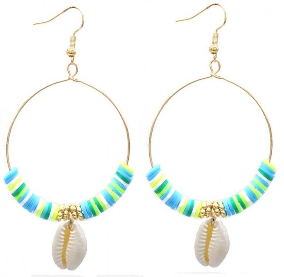 She life style - Oorbellen Schelp - 8 x 4,5cm - Blauw/Groen