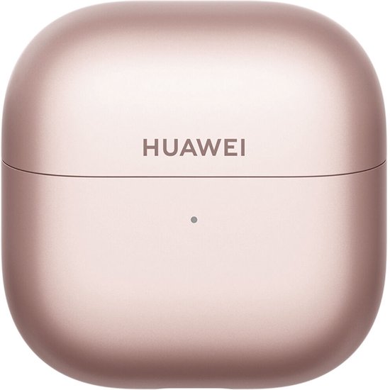 Gesloten roségouden oplaadcase voor HUAWEI FreeClip 2 oordopjes met 'HUAWEI' logo.