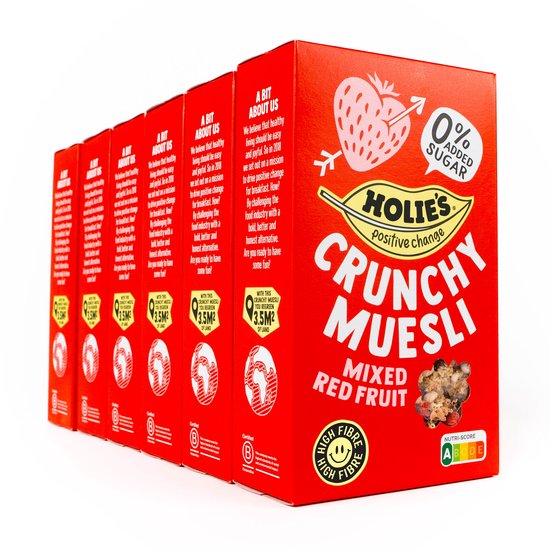 Holie's Crunchy Muesli Mixed Red Fruit 6x 400gr - ontbijtgranen - suikervrij - gezond - vegan