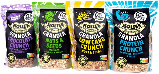 Holie's Granola Mixdoos 4x 350gr - ontbijtgranen - suikervrij - gezond - vegan