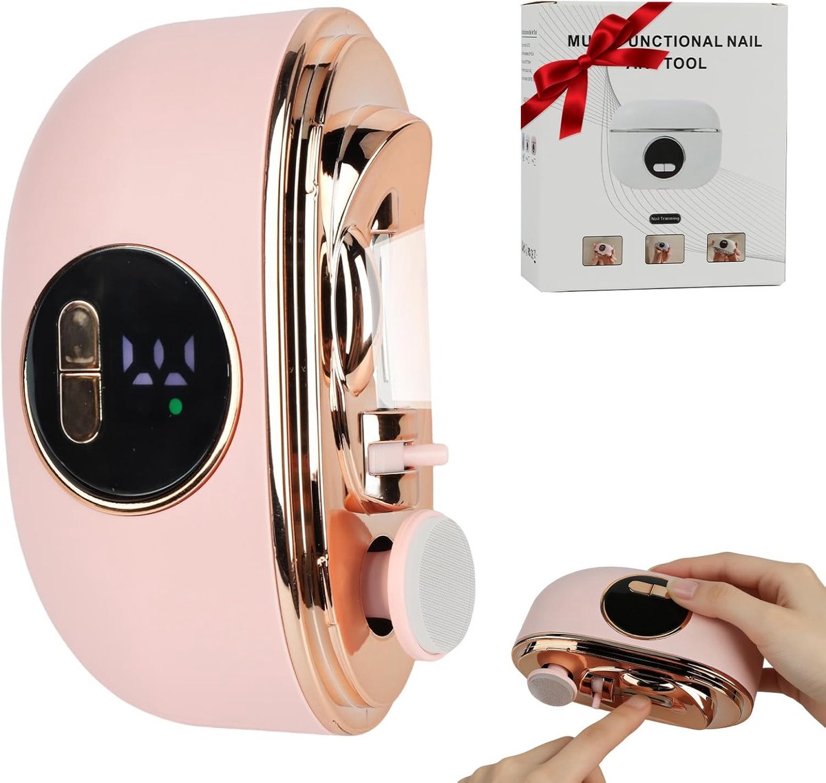 Elektrische nagelknipper - elektrische polijstmachine - 2-in-1 met ledlicht - opbergdoos voor nagelresten - 3 instelbare snelheden - beeldschermweergave voor ouderen - roze kleur