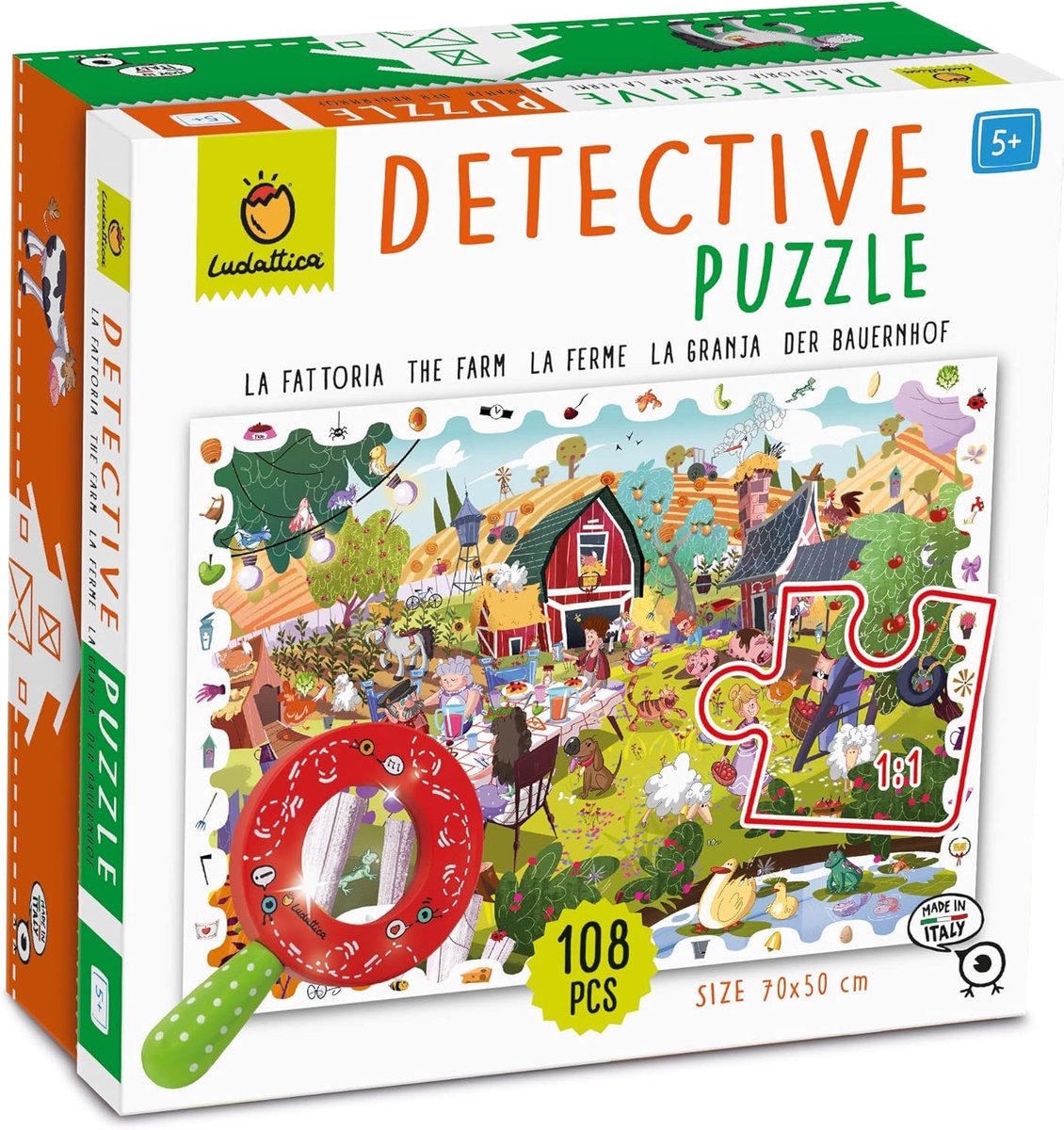 Detective Puzzel - Zoekpuzzel Boerderij - Ontdekken Spelen - Houten Vergrootglas - 70x50 cm