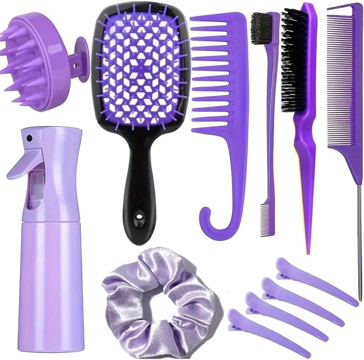 Haarverzorgingsset - Krullend haar tools - Thuis haar styling - 12 delige set - Paars