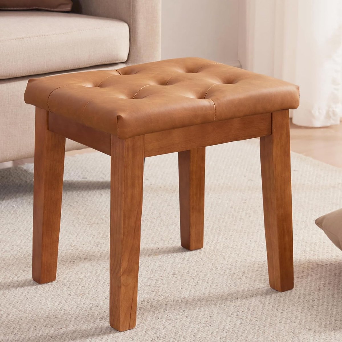 Gestoffeerde Ottomaanse kruk - Make-up kruk poef - Extra zitplek - Gewatteerde zitting - 44 x 42 x 33 cm