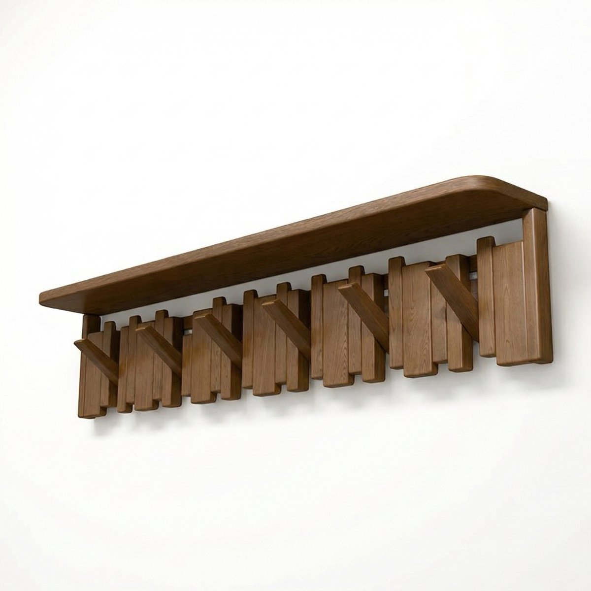 Aravé® Piano Kapstok - Wandkapstok met opbergplank - Kapstok Muur - Premium Rubberwood Hout - Kapstok Haken