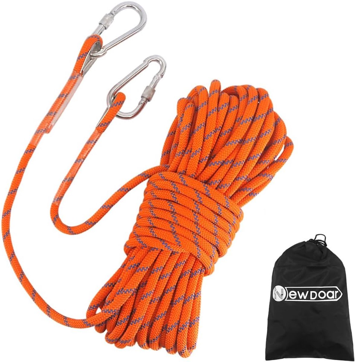 Klimtouw met Haken - Reddingskoord Outdoor - Bergbeklimmen en Reddingswerk - Versterkte Binnenkern - 10 mm Diameter - Oranje