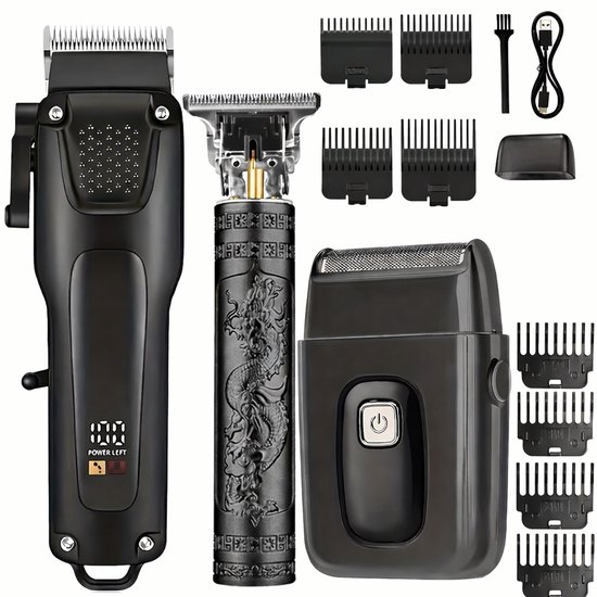 3-in-1 Draadloze Scheerapparaat Mannen -Elektrische Haarset -Tondeuse-LCD- Trimmer -Shaver -USB‑Oplaadbaar-Ideaal voor Thuis & Reizen