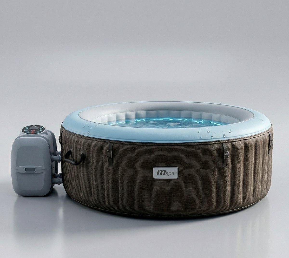 Luxe Opblaasbare Whirlpool Bali AirJet – 7 Personen Jacuzzi, Diameter 216 x 71 cm, Energiezuinig, App-bediening, Geïntegreerde UltraFit Pomp, Rattan Look (Chocolate Brown) ,Industrohome