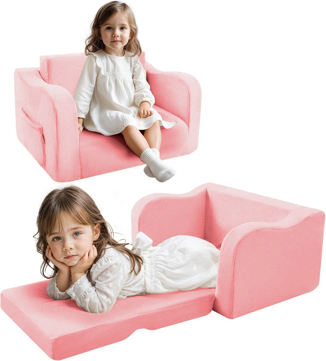 Liefjes & Co Teddy 2 in 1 Sofa - Kinderfauteuils - Kinderstoel - Kindersofa - Roze