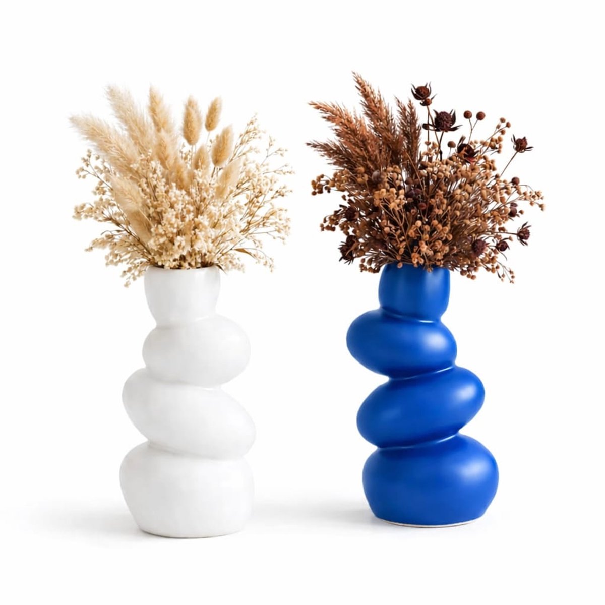 QORVANE Home - 2-delige abstracte decoratieset - blauw wit - sculpturale beelden 17 cm Productbeschrijving
