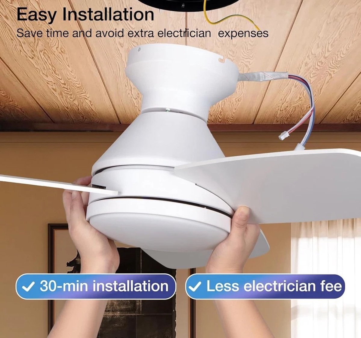 Plafondventilator 105cm wit: 6 snelheden, muisstil, energiezuinig thumbnail 4