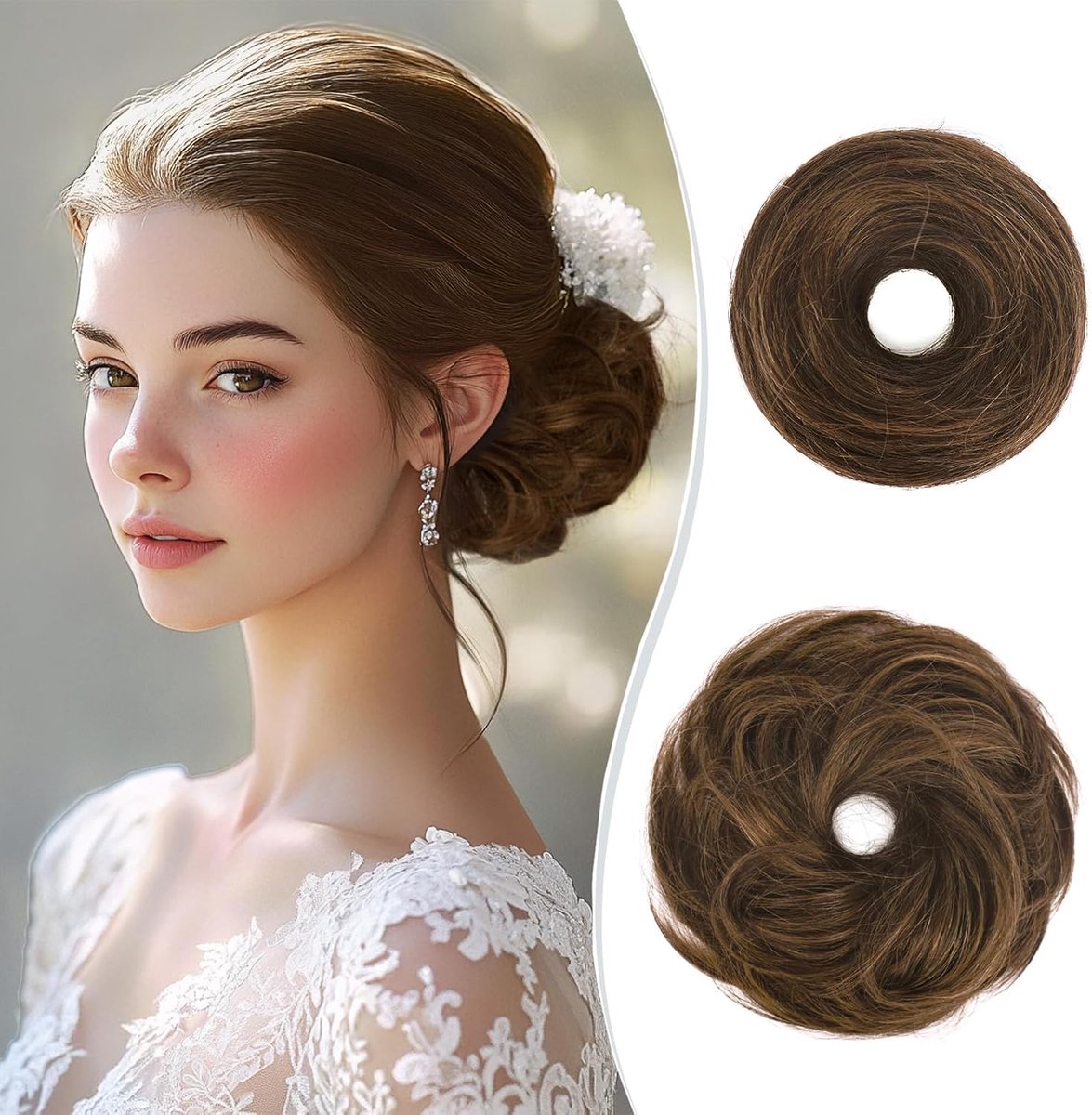 Elegant Lang Messy Bun Haarstuk – Echt Haar Scrunchie Extension (Intens Goudblond)