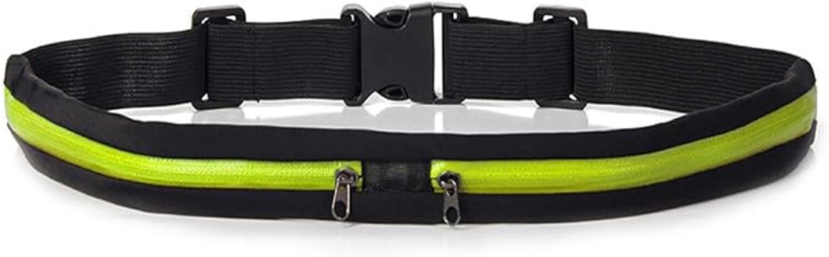 Running belt - flipbelt - hardloopriem telefoon - Hardloop riem - Ruime Opbergvakken voor Smartphone, Drinkfles of Powerbank - Reflectie Strip - 70 tot 120 cm - zwart greon - van Imperatoris