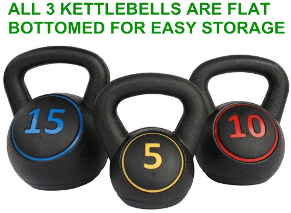 Kettlebell Set Kettlebell 3 Stuks 17,78x17,78x27,94cm Black Rubber Antislip Handgreep 5 10 15 Lb Krachttraining Fitness Revalidatie Thuis Sportschool – foto 3