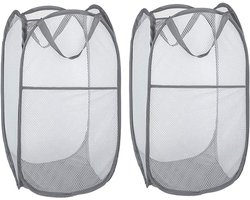 Wasmand Opvouwbaar Grijs 35x35x61cm 2 Stuks - Wasgoed Opbergmand - Mand Vuile Was - Emmer Ronde Opslag - Thuis Organizer - Kinderkamer wasmand