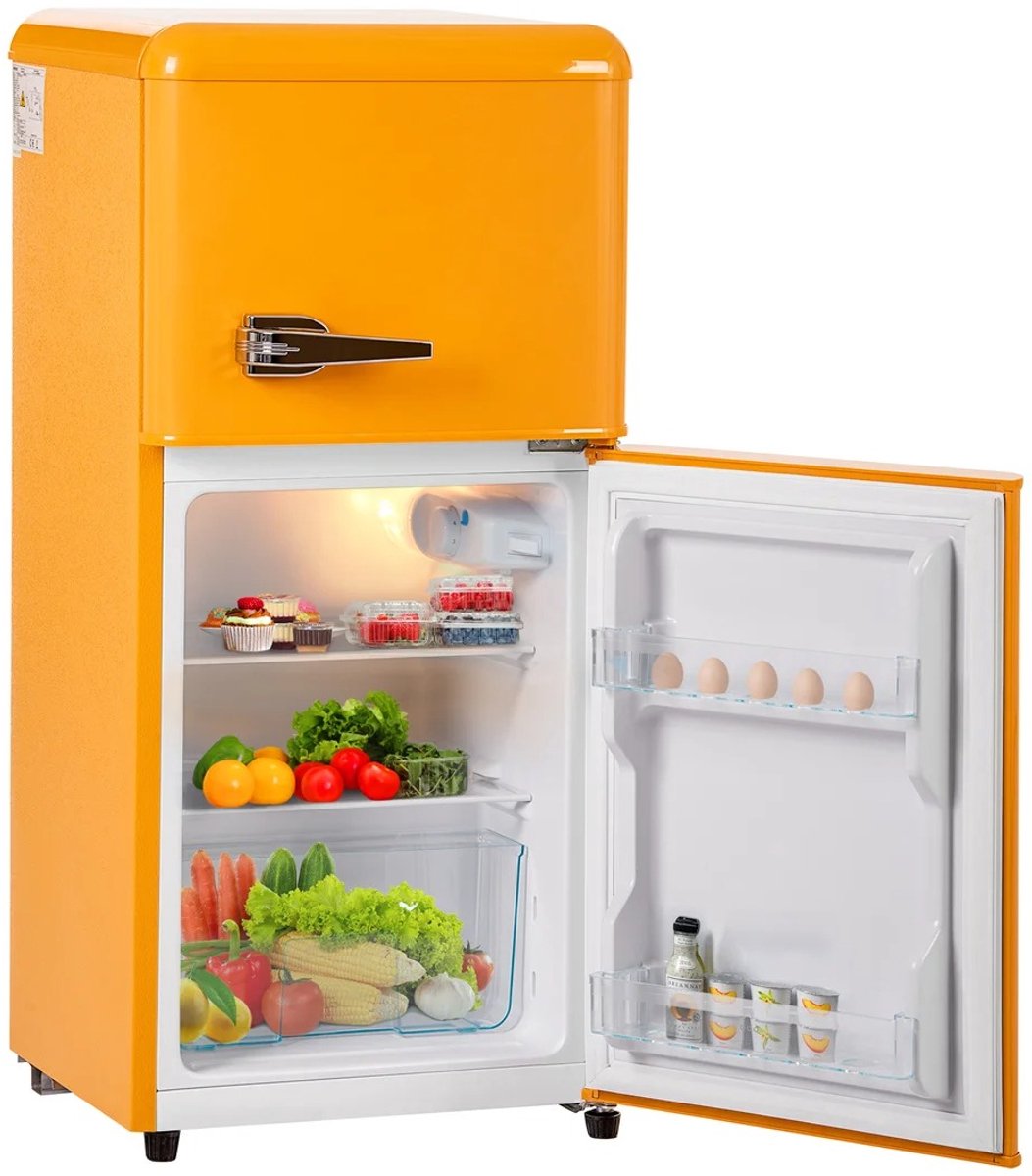 LUMÈ STORE Koelkast en Vriezer - Minikoelkast 60L - Trendy - Minibar - Dubbele deur - LED-verlichting - Koelkast 22L - Geel