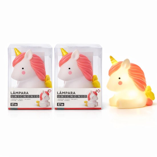 EasyMart Unicorn Nachtlampje Kinderen 8 x 7 CM - LED Nachtlamp Eenhoorn - Zacht Licht - Kinderkamer Decoratie - Batterij - Roze/Wit van Merkloos — afbeelding 4
