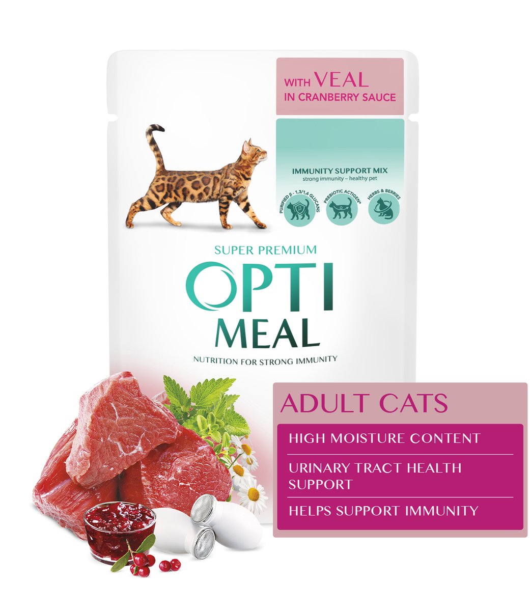 Optimeal Optimeal volwassen katten natvoer met kalfsvlees in cranberrysaus - 12x 85g