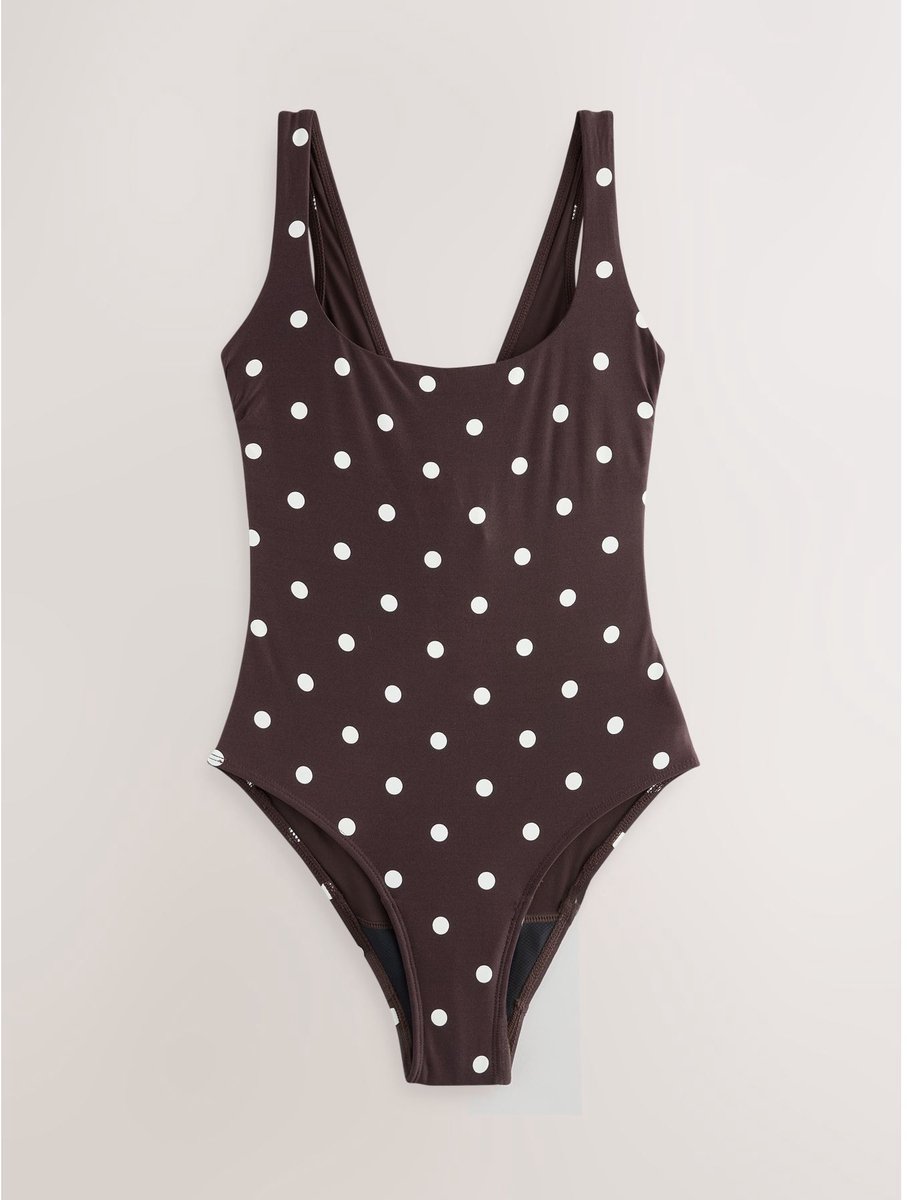 Next Dames - Buikcorrigerend menstruatiebadpak met lage hals - Bruin Chocolate Brown/Cream Spot