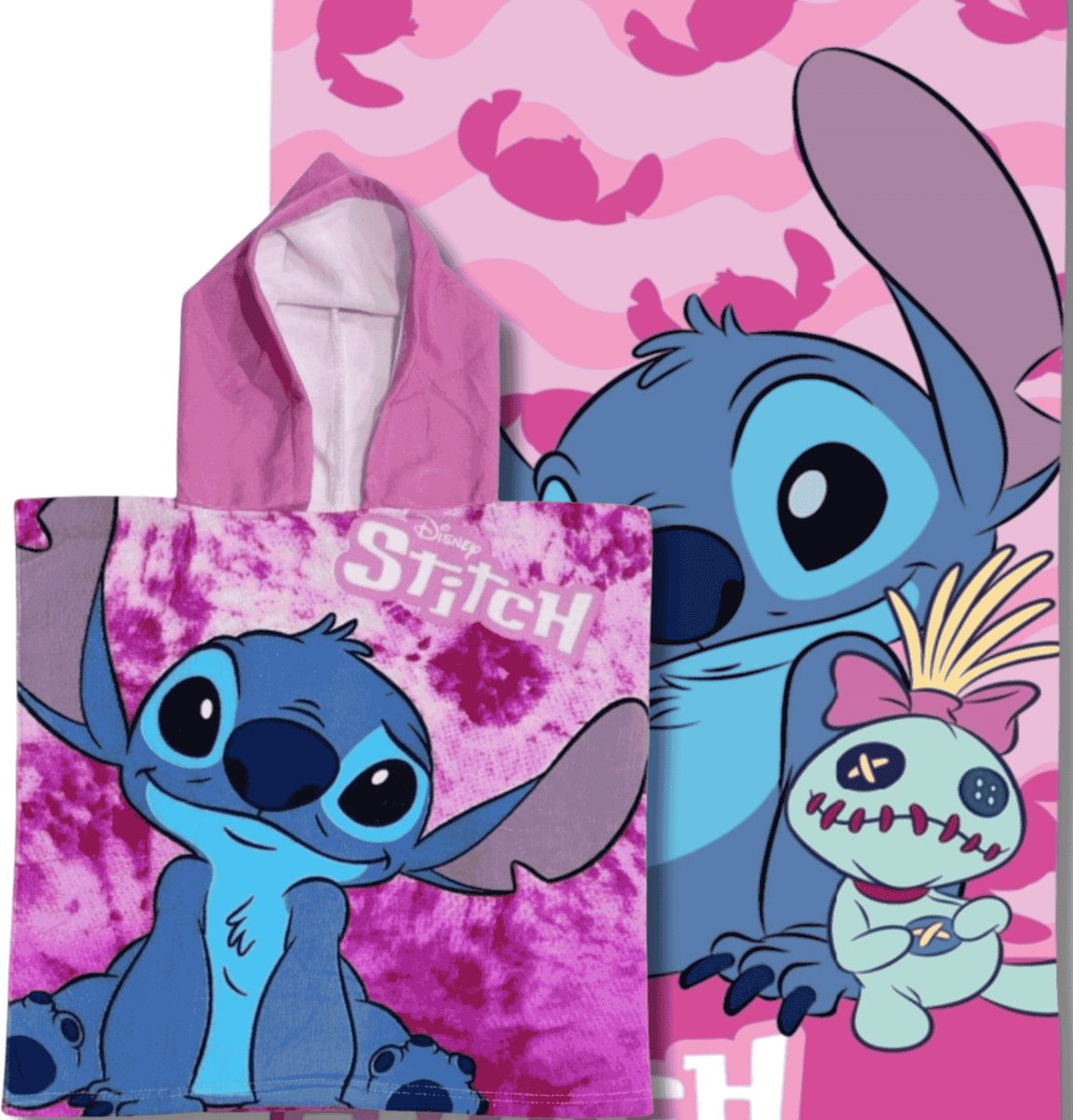 Stitch Strandset Kinderen – 2 Delig – Badponcho & Strandlaken – Roze – Sneldrogend