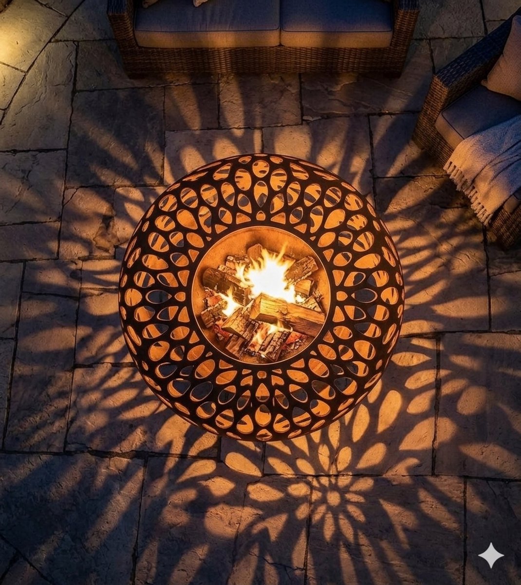 Vuurkorf Vuurschaal met Afneembare Vuurbal 52 x 52 x 40 cm Roestlook Gelegeerd Staal Tuinhaard Tuindecoratie Mediterraans Design - NoviHome