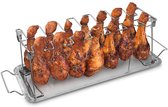 BBQBuddies® Kippenvleugelhouder RVS – Kiphouder voor BBQ & Oven – 14 Kippenpoten – Inclusief Opvangschaal – Kamado BBQ Accessoire – Vaatwasserbestendig