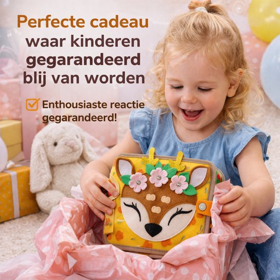 Montessori Activiteitenboek Voor Peuters - Activiteiten Boek - Speelgoed 2 Jaar - Busy Board - Educatief Speelgoed 1 Jaar - Motoriek - Reisboek - Speelgoed - Educatief - Montessori - Bezigheid Voor VakantieBussy Board Kleine Hertjes Stoffen van Merkloos — afbeelding 4