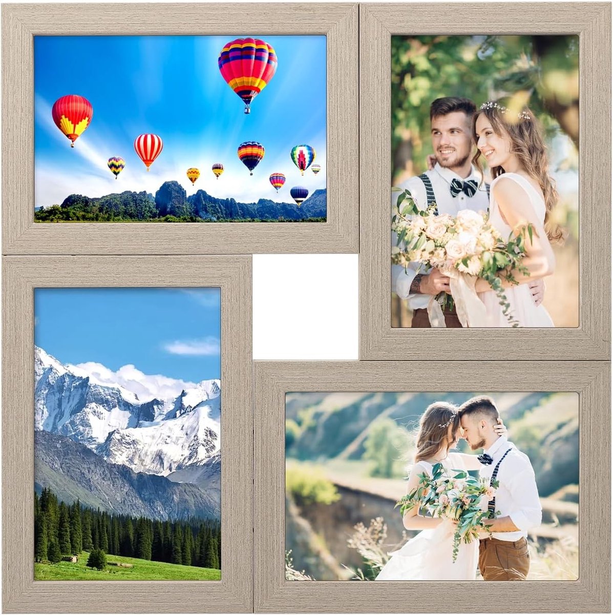 HENGBIRD Houten Fotocollage Frame 4x 10x15cm Wand- en Tafelframe in Eiken Look, Geschikt voor Persoonlijke Foto’s en Decoratie
