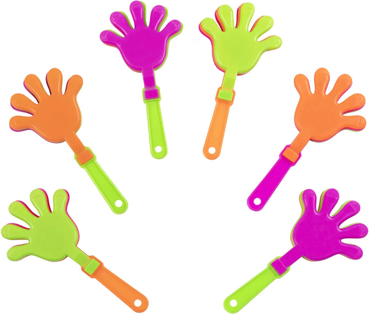 12 Stuks Mini Handklappers - 9,5 cm - Kleurrijke Lawaaimakers voor Kinderfeestjes - Traktatie Speelgoed & Uitdeelcadeautjes - Mix van Kleure