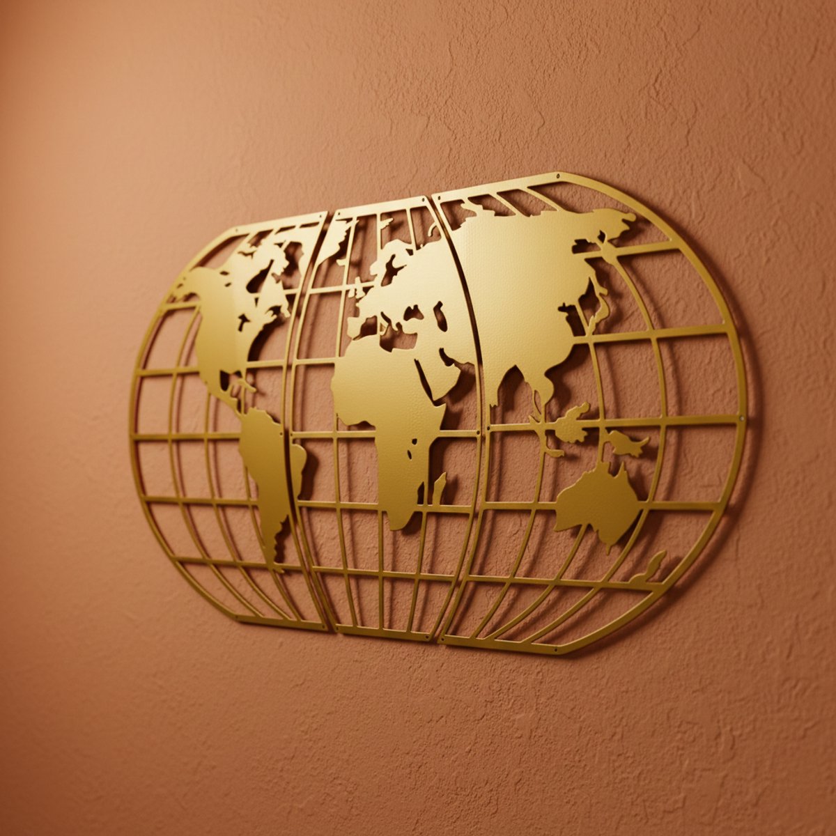 Gouden wereldkaart van metaal, 3-delig