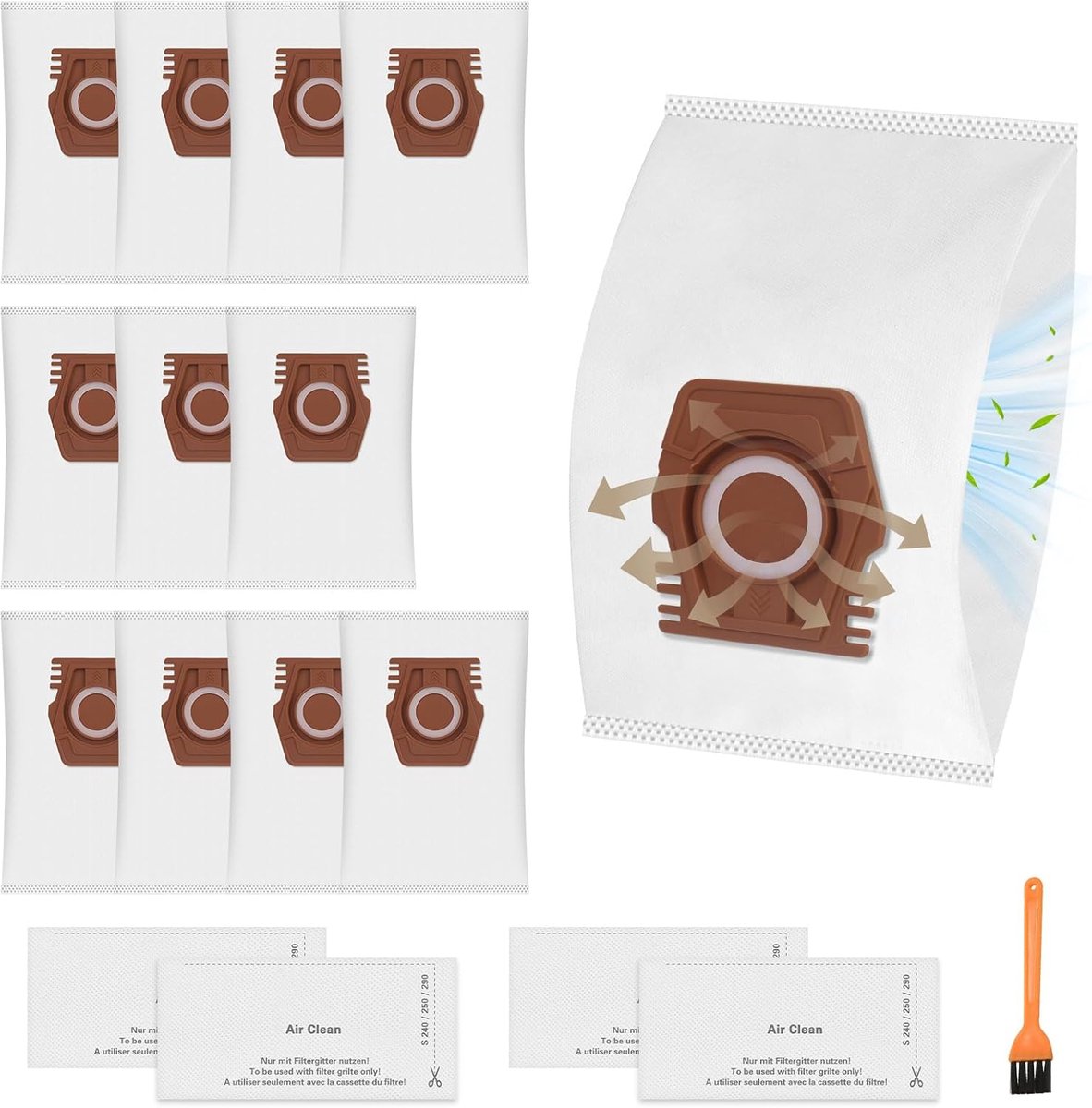 15 stucks - Erbij betrekken12 stofzakken - 2 sets filterkatoen en een borstel - compatibel met Miele Hoover Pure CO-stofzuigerzakken voor Guard M1 S8380 Flex Parquet Silence Performance Cat & Dog-serie