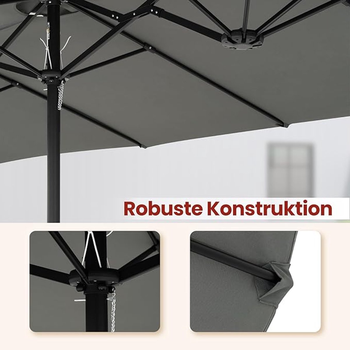 Tuinparasol LED Bellavero 270 cm Taupe - Achthoekige Zonwering met 32 LED-lampjes op Zonne-energie, UPF 50+ UV-bescherming, Kantelbaar 30° Links en Rechts, Waterafstotend, voor Balkon, Terras, Tuin...