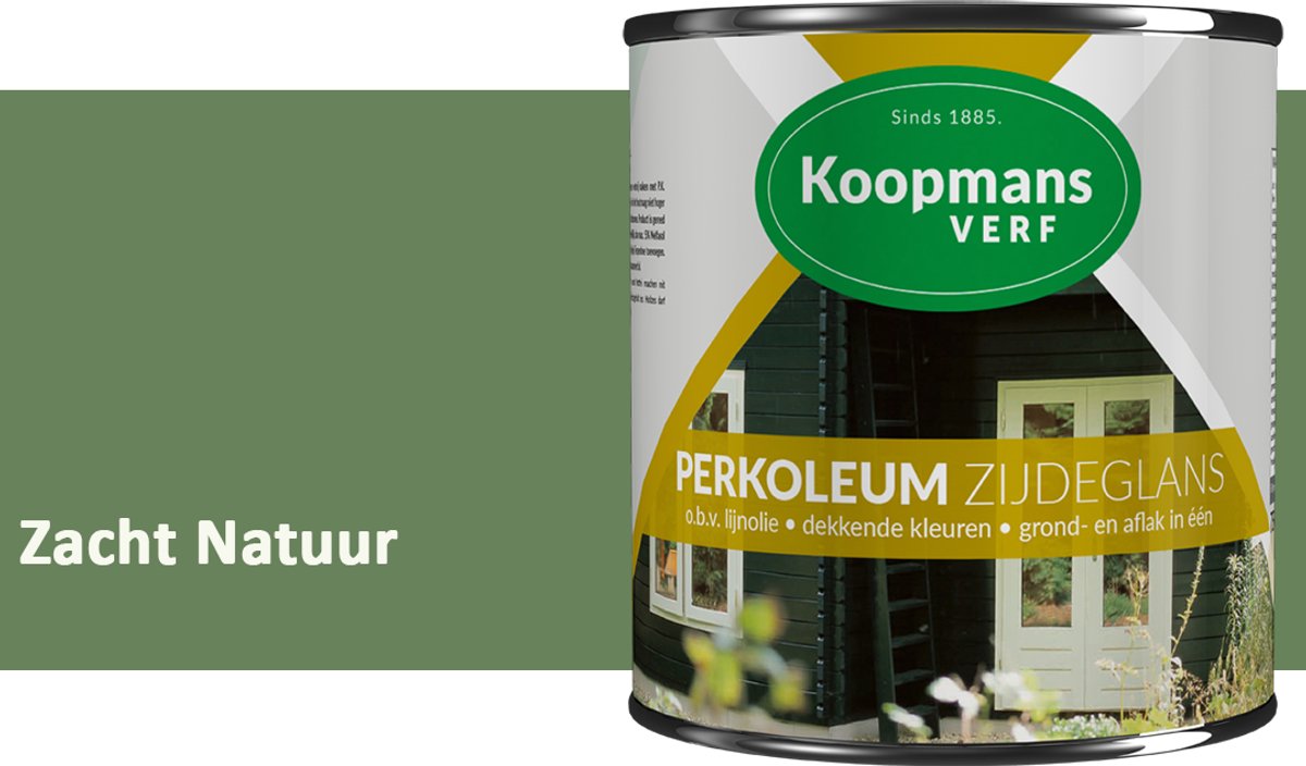 Koopmans Perkoleum Zijdeglans Dekkend – Houtverf Buiten – Dekkende Beits voor Schutting & Gevel – Elastisch & Weerbestendig – 2,5 l – Zacht Natuur